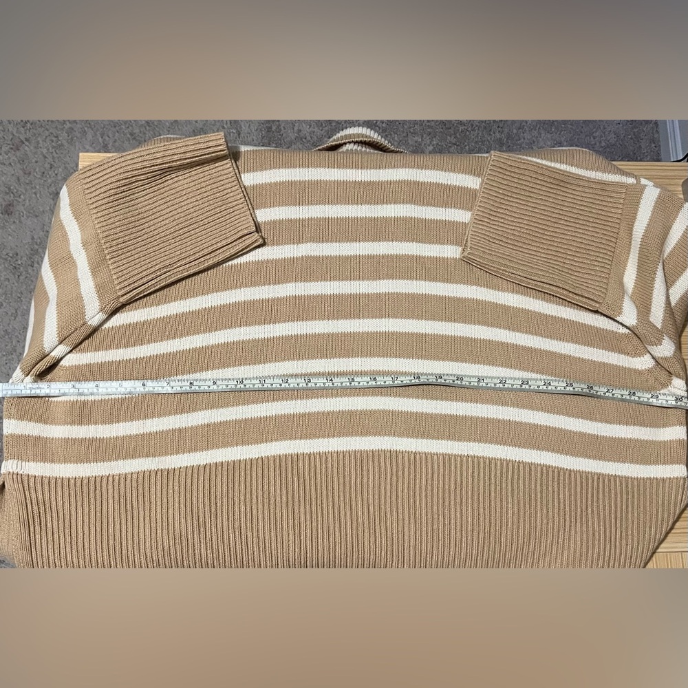 GAP 24/7 Split Hem Turtleneck Sweater 2X Camel Stripe Tan Cream Oversized Chunky - Picture 7 of 8